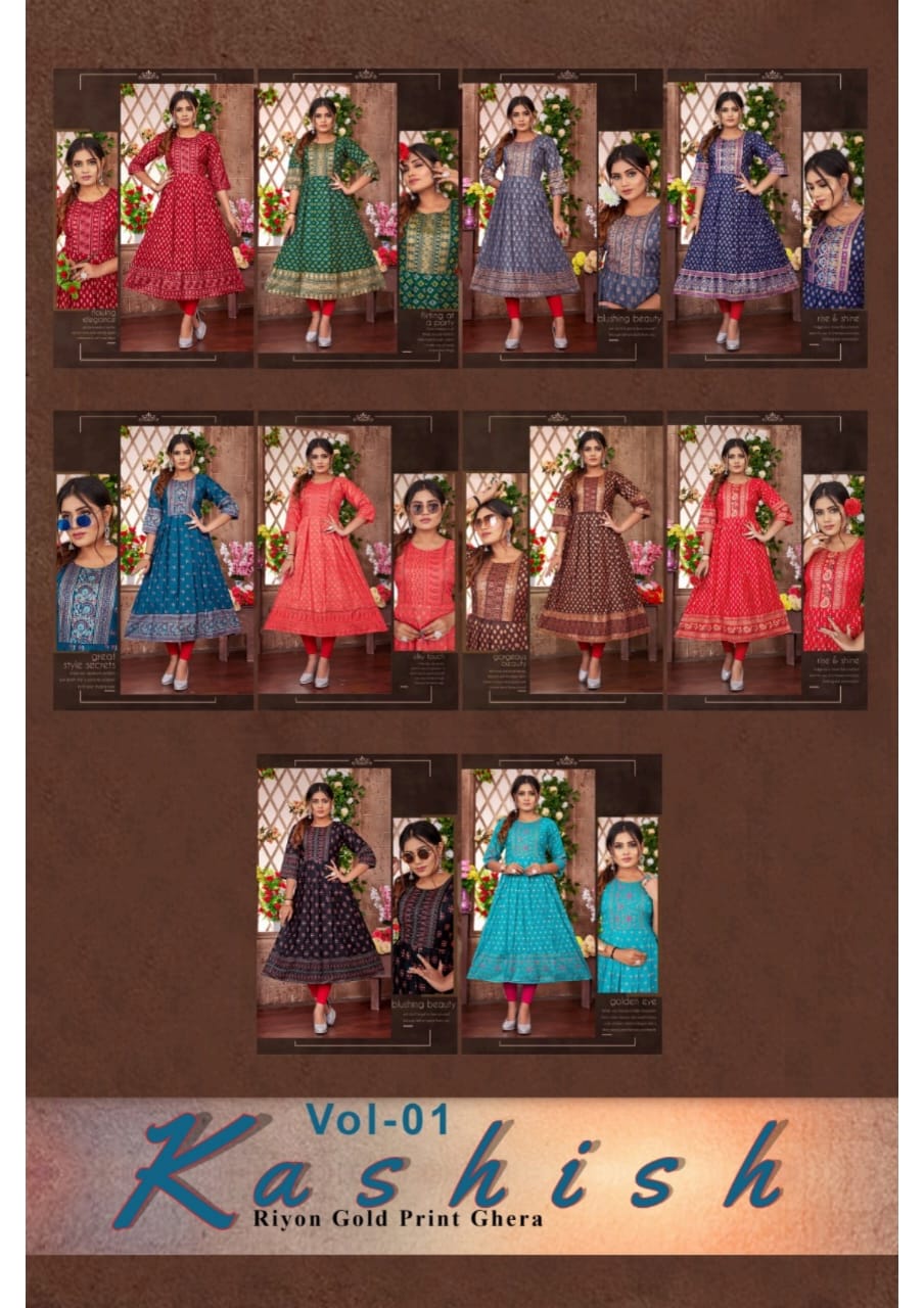 Kashish Vol 1 Fancy Designer Wholesale Anarkali Kurtis Catalog
